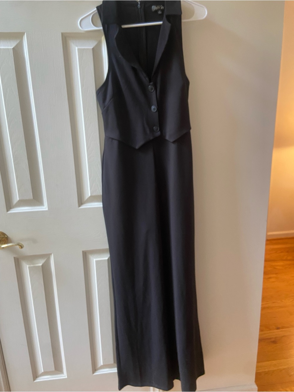 Black Sleeveless Button-Front Maxi Dress with Vest Detail